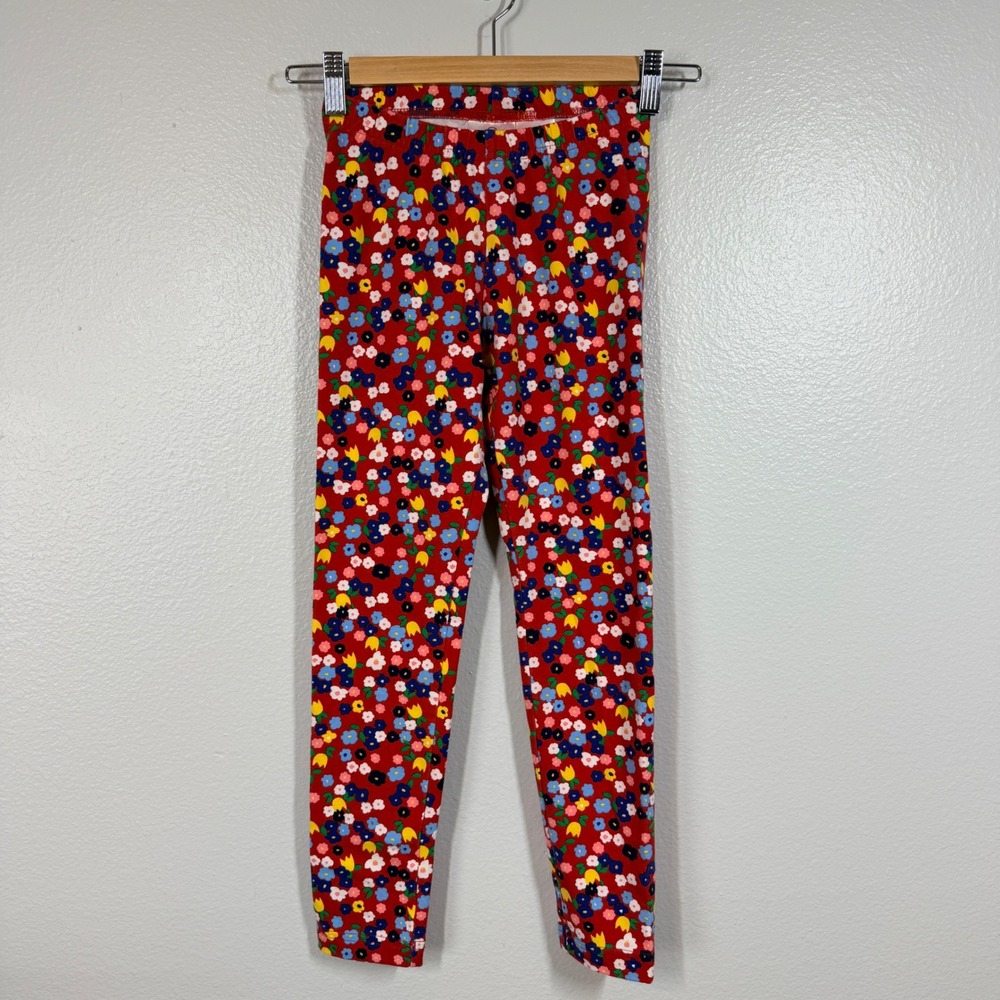 Hanna Andersson Leggings Girls 130 8 Red Floral Print Cotton Spandex Stretch